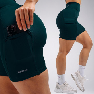 NEBBIA - High-waist šortky s vreckami PRIMAL 858 (DARK GREEN)