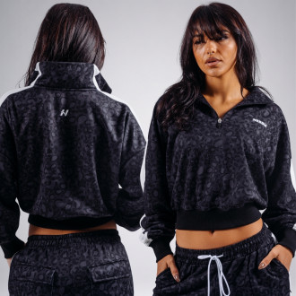 NEBBIA - Half-zip mikina s leopardím vzorom PRIMAL 866 (BLACK LEOPARD)