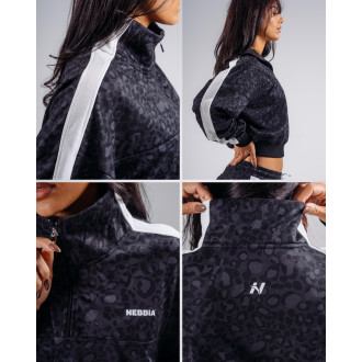 NEBBIA - Half-zip mikina s leopardím vzorom PRIMAL 866 (BLACK LEOPARD)