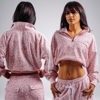 NEBBIA - Half-zip mikina s leopardím vzorom PRIMAL 866 (PINK LEOPARD)