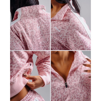 NEBBIA - Half-zip mikina s leopardím vzorom PRIMAL 866 (PINK LEOPARD)
