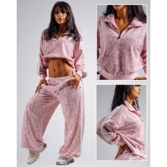 NEBBIA - Half-zip mikina s leopardím vzorom PRIMAL 866 (PINK LEOPARD)