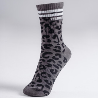 NEBBIA - Crew ponožky s leopardím vzorom PRIMAL 106 (BLACK LEOPARD)