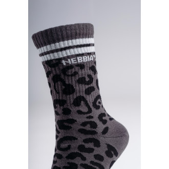 NEBBIA - Crew ponožky s leopardím vzorom PRIMAL 106 (BLACK LEOPARD)