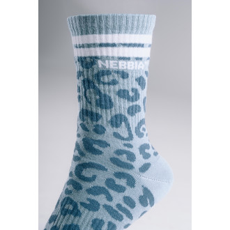 NEBBIA - Crew ponožky s leopardím vzorom PRIMAL 106 (BLUE LEOPARD)