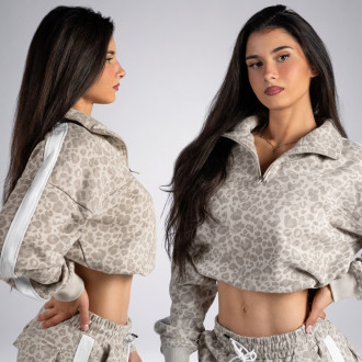 NEBBIA - Half-zip mikina s leopardím vzorom PRIMAL 866 (CREAM LEOPARD)