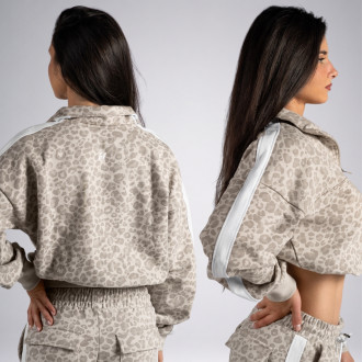 NEBBIA - Half-zip mikina s leopardím vzorom PRIMAL 866 (CREAM LEOPARD)