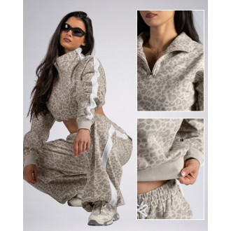 NEBBIA - Half-zip mikina s leopardím vzorom PRIMAL 866 (CREAM LEOPARD)