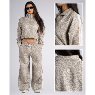 NEBBIA - Half-zip mikina s leopardím vzorom PRIMAL 866 (CREAM LEOPARD)