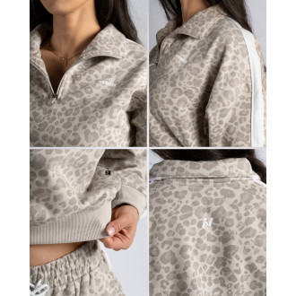 NEBBIA - Half-zip mikina s leopardím vzorom PRIMAL 866 (CREAM LEOPARD)