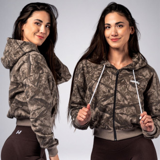 NEBBIA - Crop mikina s kapucňou POWER 895 (light brown camo)
