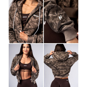 NEBBIA - Crop mikina s kapucňou POWER 895 (light brown camo)