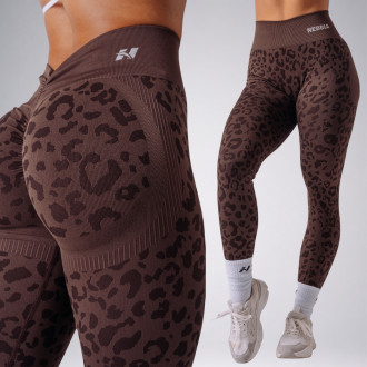 NEBBIA - Kompresné push-up legíny s leopardím vzorom PRIMAL 849 (DARK BROWN)