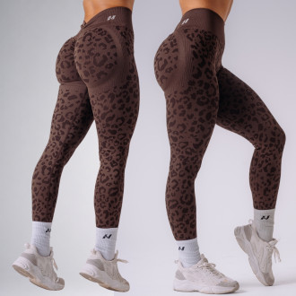 NEBBIA - Kompresné push-up legíny s leopardím vzorom PRIMAL 849 (DARK BROWN)