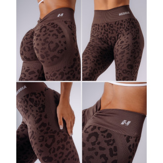 NEBBIA - Kompresné push-up legíny s leopardím vzorom PRIMAL 849 (DARK BROWN)