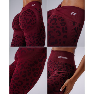 NEBBIA - Kompresné push-up legíny s leopardím vzorom PRIMAL 849 (BORDO)