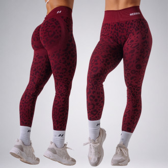 NEBBIA - Kompresné push-up legíny s leopardím vzorom PRIMAL 849 (BORDO)