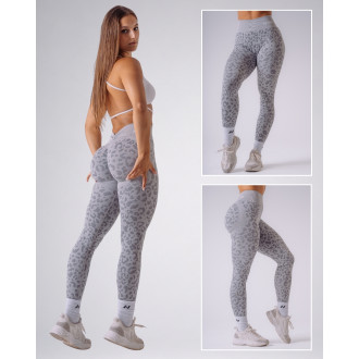 NEBBIA - Kompresné push-up legíny s leopardím vzorom PRIMAL 849 (LIGHT GREY)