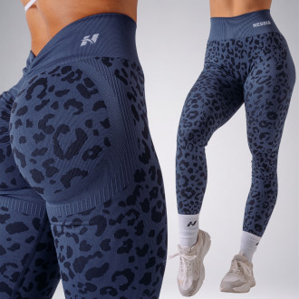 NEBBIA - Kompresné push-up legíny s leopardím vzorom PRIMAL 849 (DARK BLUE)
