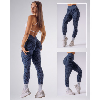NEBBIA - Kompresné push-up legíny s leopardím vzorom PRIMAL 849 (DARK BLUE)