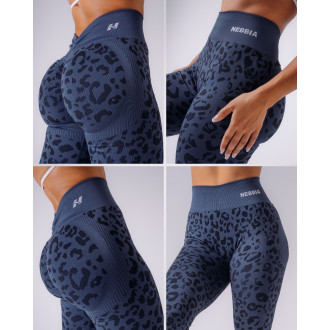 NEBBIA - Kompresné push-up legíny s leopardím vzorom PRIMAL 849 (DARK BLUE)