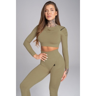 Gym Glamour - Crop top s dlhým rukávom (combat khaki) SS19-GG1202